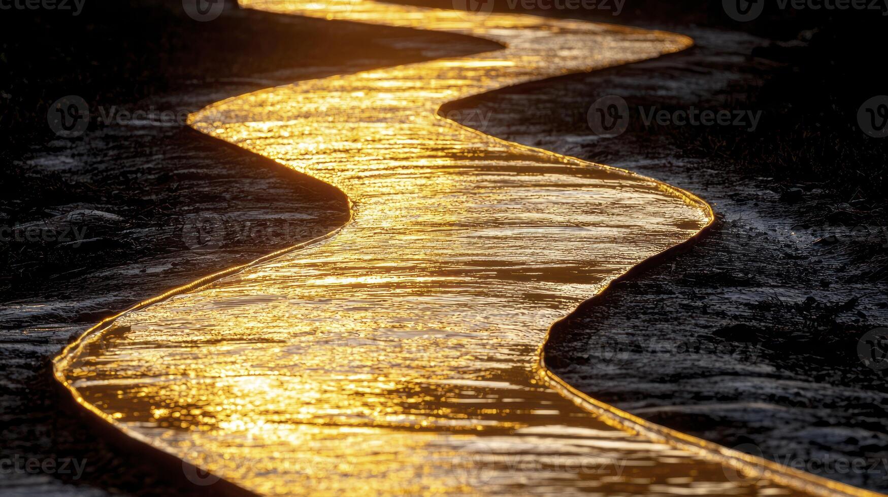 A long yellow stream of water running through the mud photo