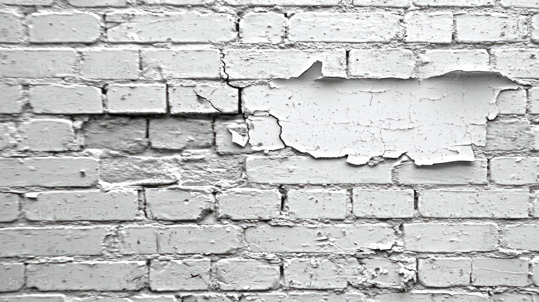 A white brick wall with a hole in it photo
