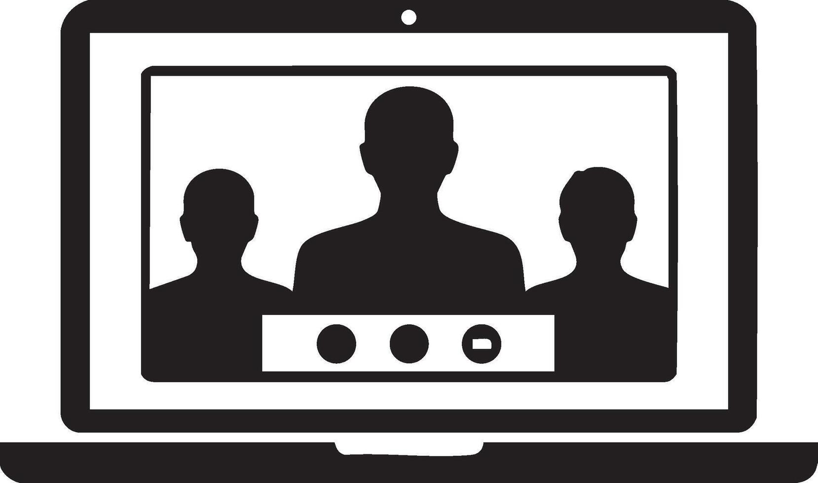 Silhouette Illustration of a Virtual Meeting on a Laptop Display, ideal for technology, business, communication, and remote collaboration concepts in modern workspaces vector