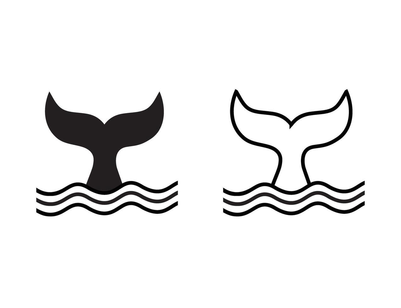 Whale tail icon set, black and white illustration vector