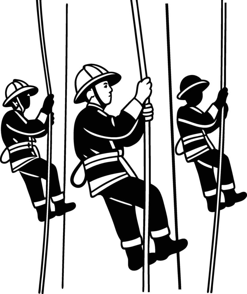Firefighter Climbing Art Set Of Silhouette Icons vector