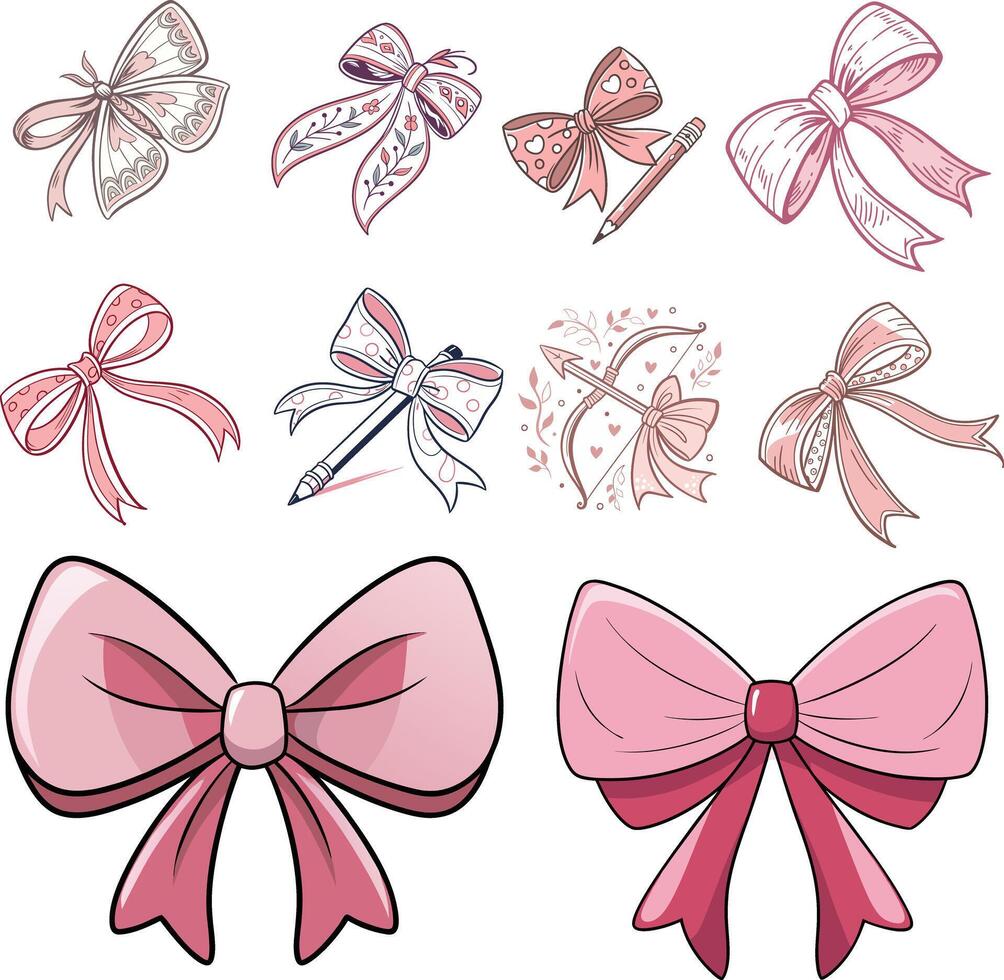 Pink Watercolor Coquette Pencil bow Bundle vector