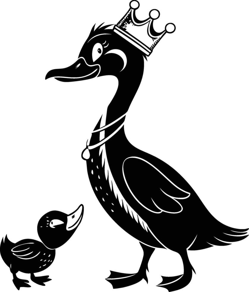 Cute Duck King Of Silhouette vector