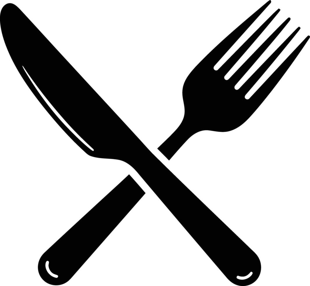 Crossed butter knife and fork minimalist icon vector