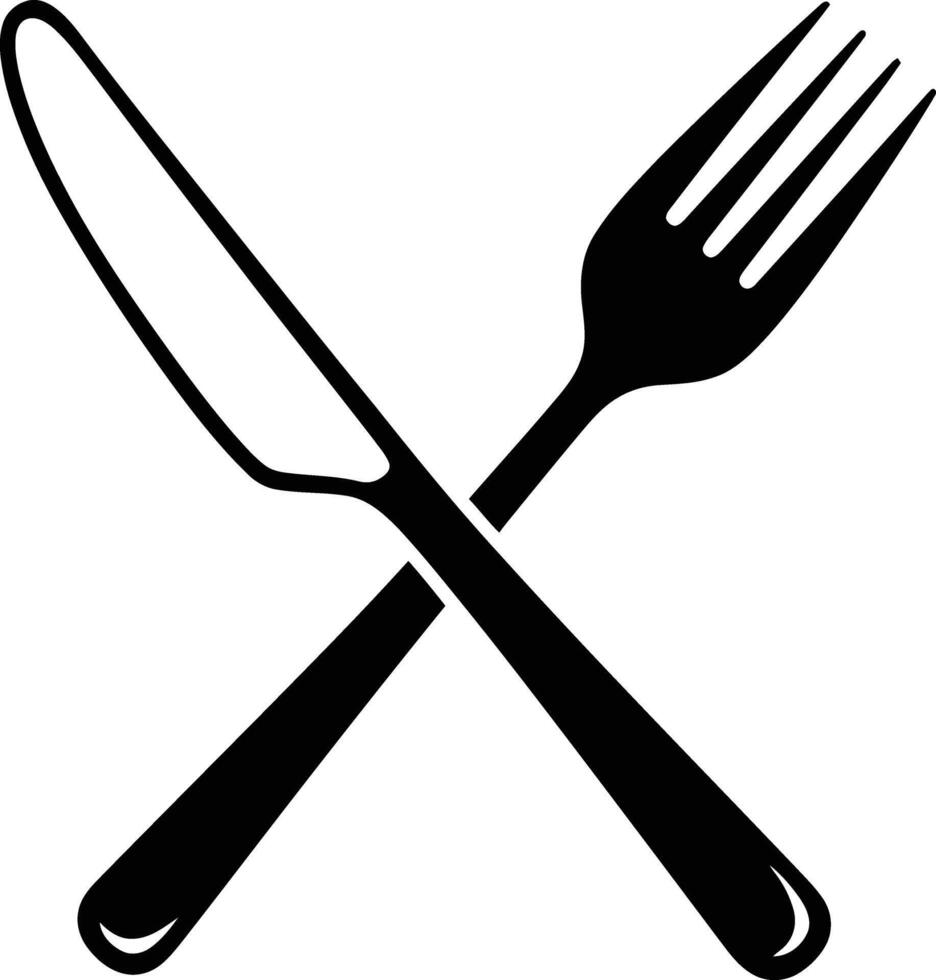 Sleek butter knife and fork crossed icon illustration vector