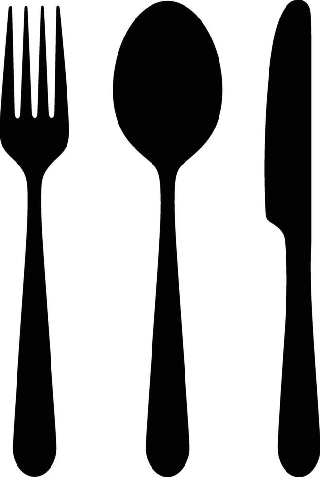 Minimal Cutlery Icon Art Fork Spoon Knife Silhouette Tableware vector