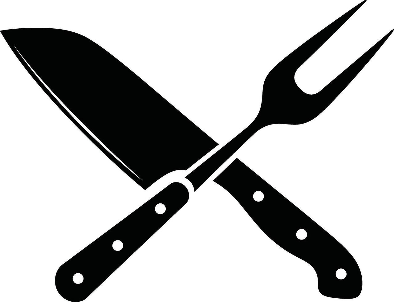Curved Blade Chef Knife Crossed with Serving Fork vector