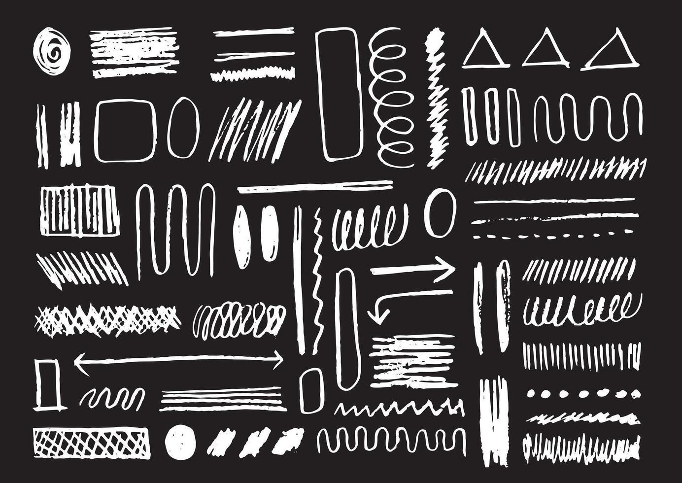 Hand drawn scribble element set. Abstract brush stroked template bundle. triangle, rectangle, curve, and arrow freehand shapes. Artistic grunge forms. vector