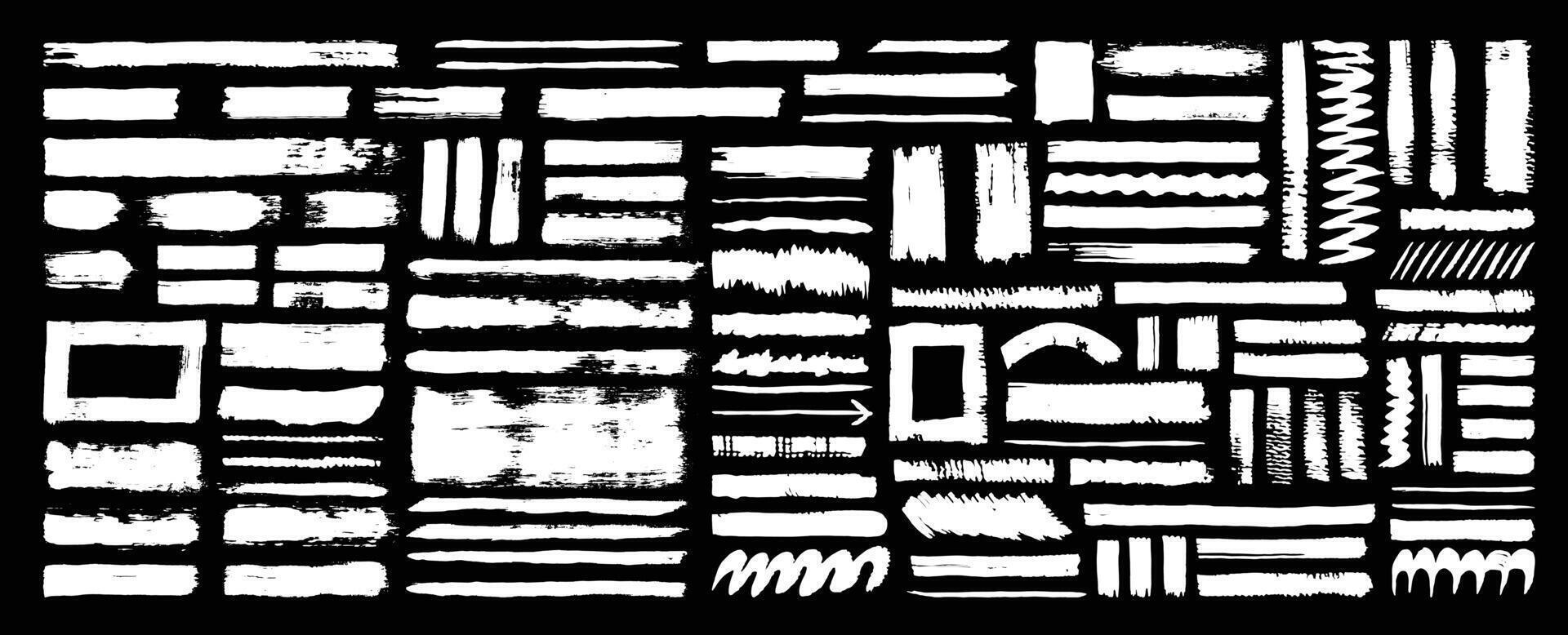 White paint brush strokes element collection. Hand drawn highlighter template set. Abstract freehand drawing graphic element.. vector
