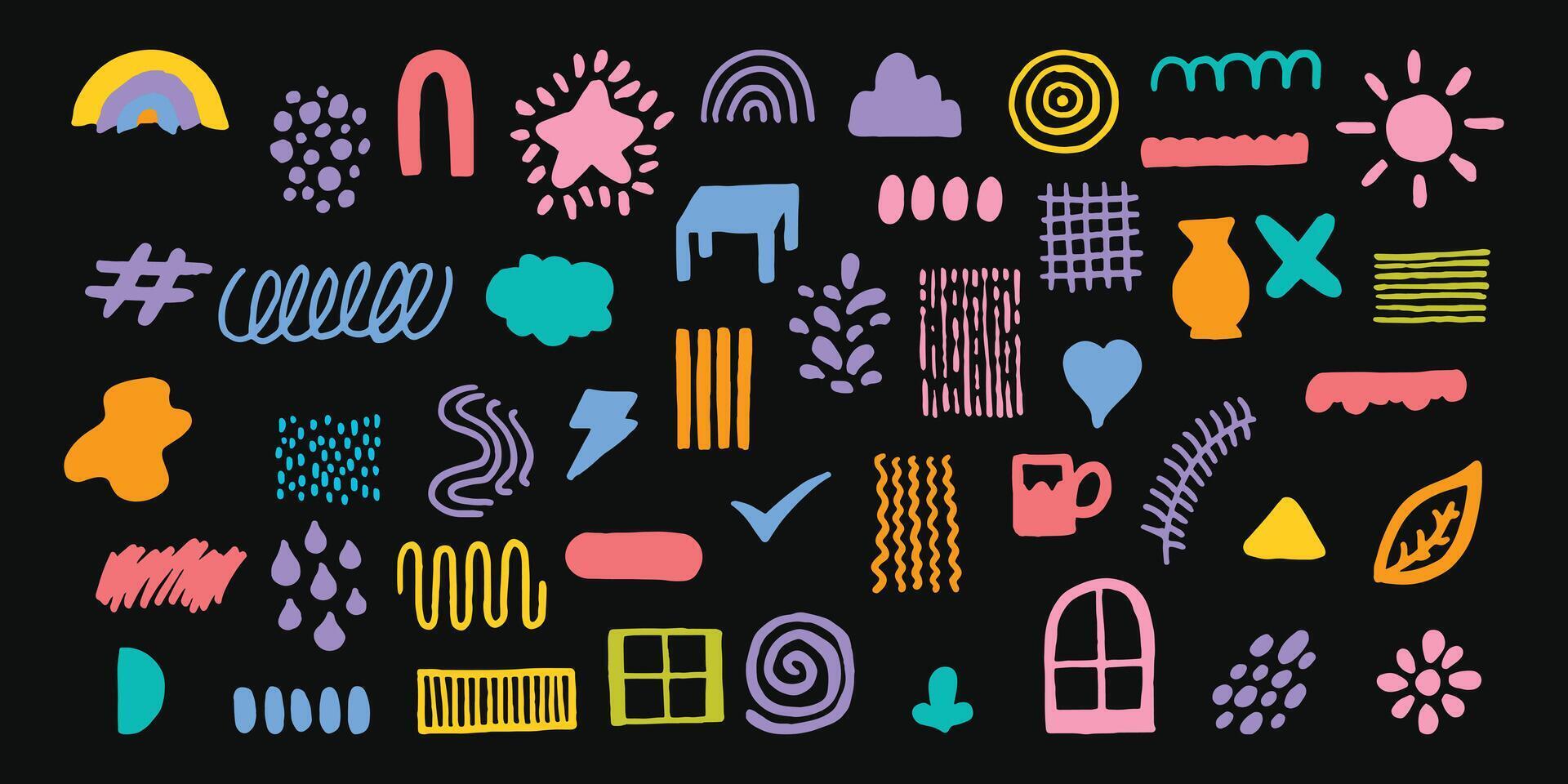 Hand drawn playful shapes element bundle. Abstract art forms in freehand style. Modern aesthetic graphic element. vector