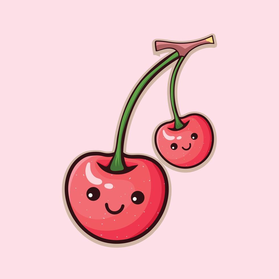 kawaii two cherry fruits illustration design vector