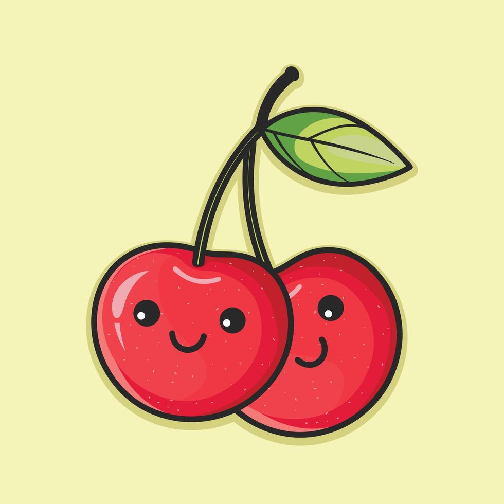 kawaii cherry fruits illustration design vector