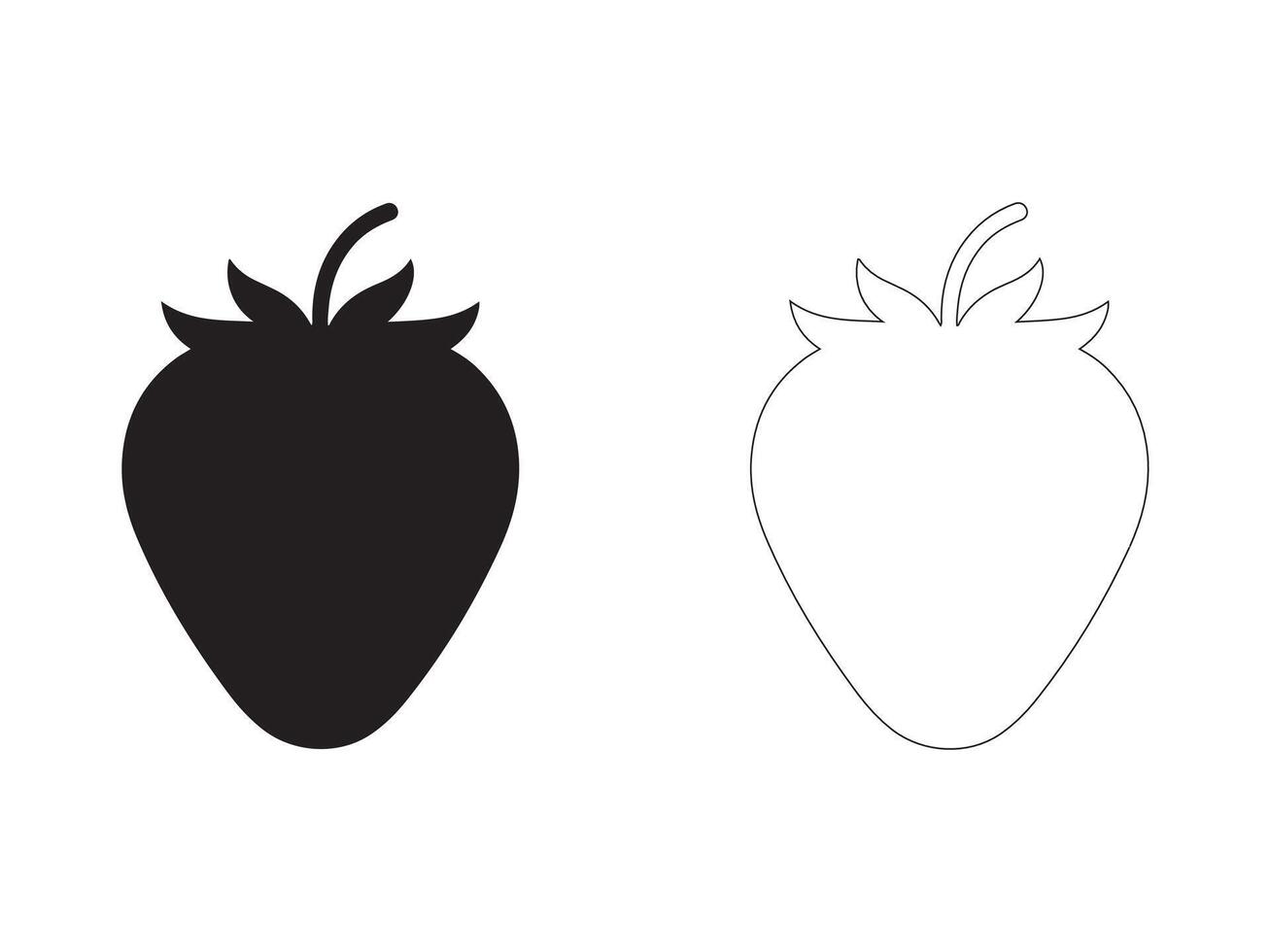 This image features two simple, stylized strawberry silhouettes, one solid black and the other outlined in white. vector
