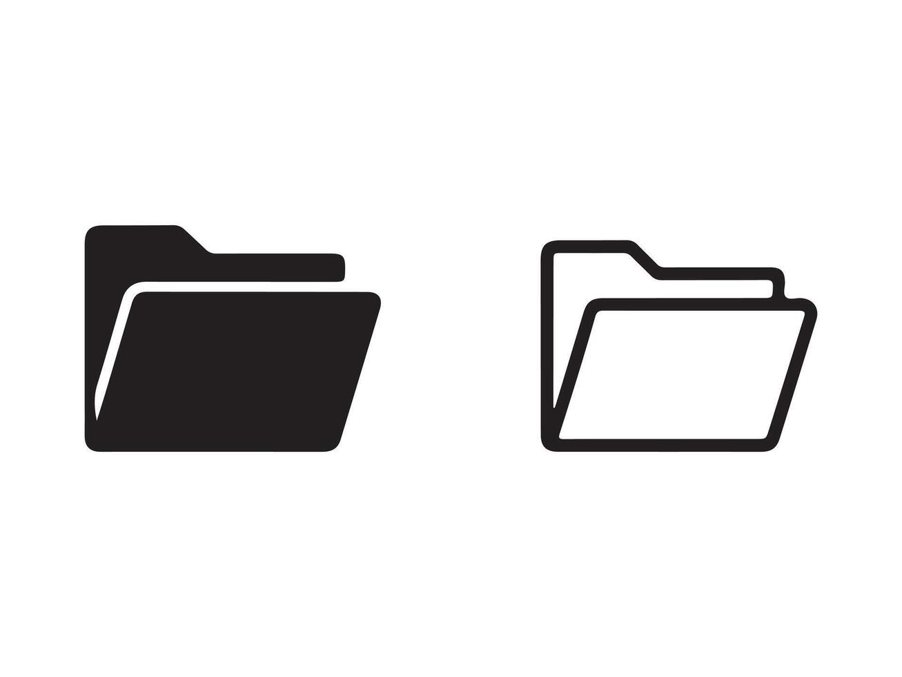 Two simple folder icons, one solid black, one outline black, representing file organization. vector