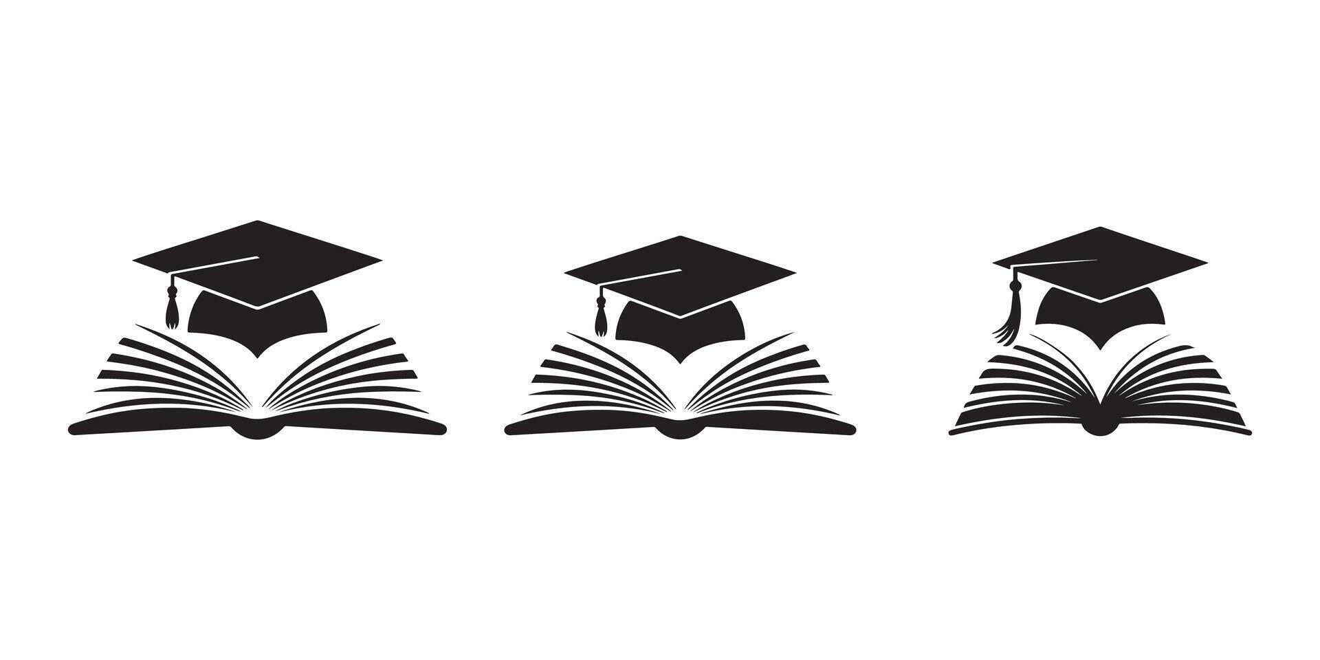 Graduation and Knowledge Open Book with Cap and Gown vector