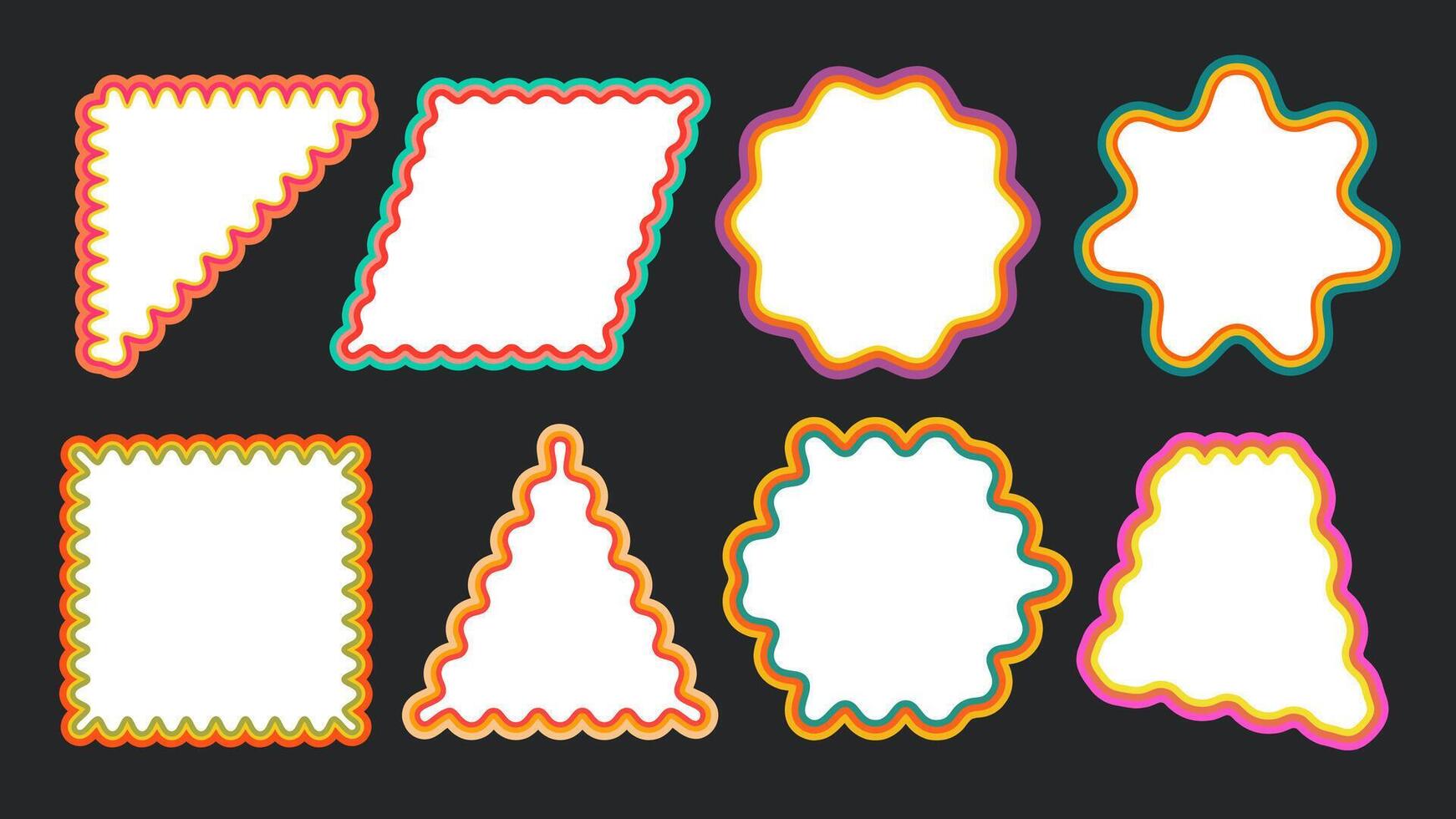 Set of whimsical frames. Wavy zigzag patterns, weird shapes. shapes for graphic design vector