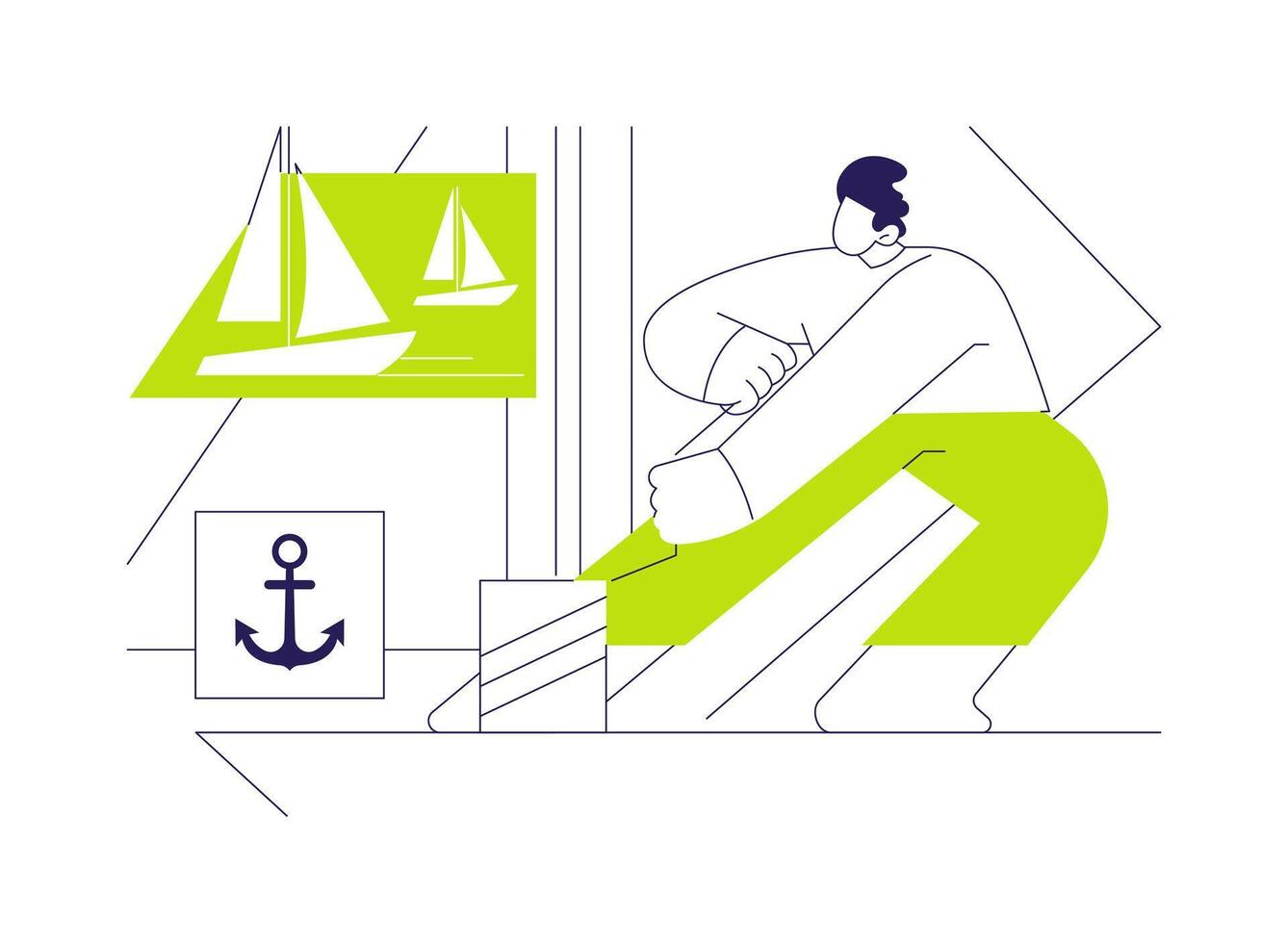 Yacht maneuvering abstract concept illustration. vector