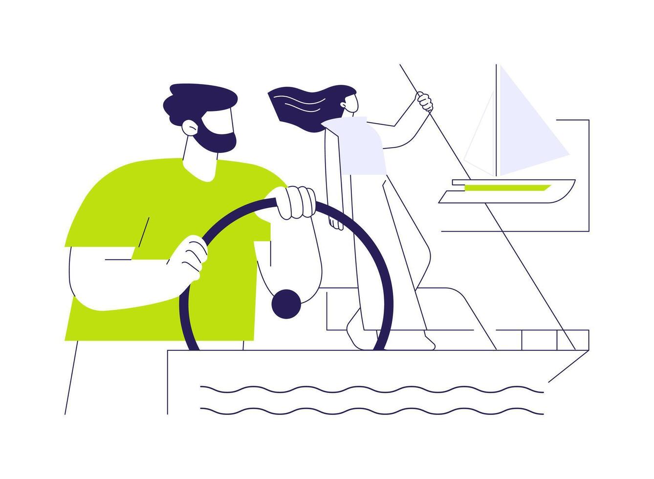 Yacht steering system abstract concept illustration. vector