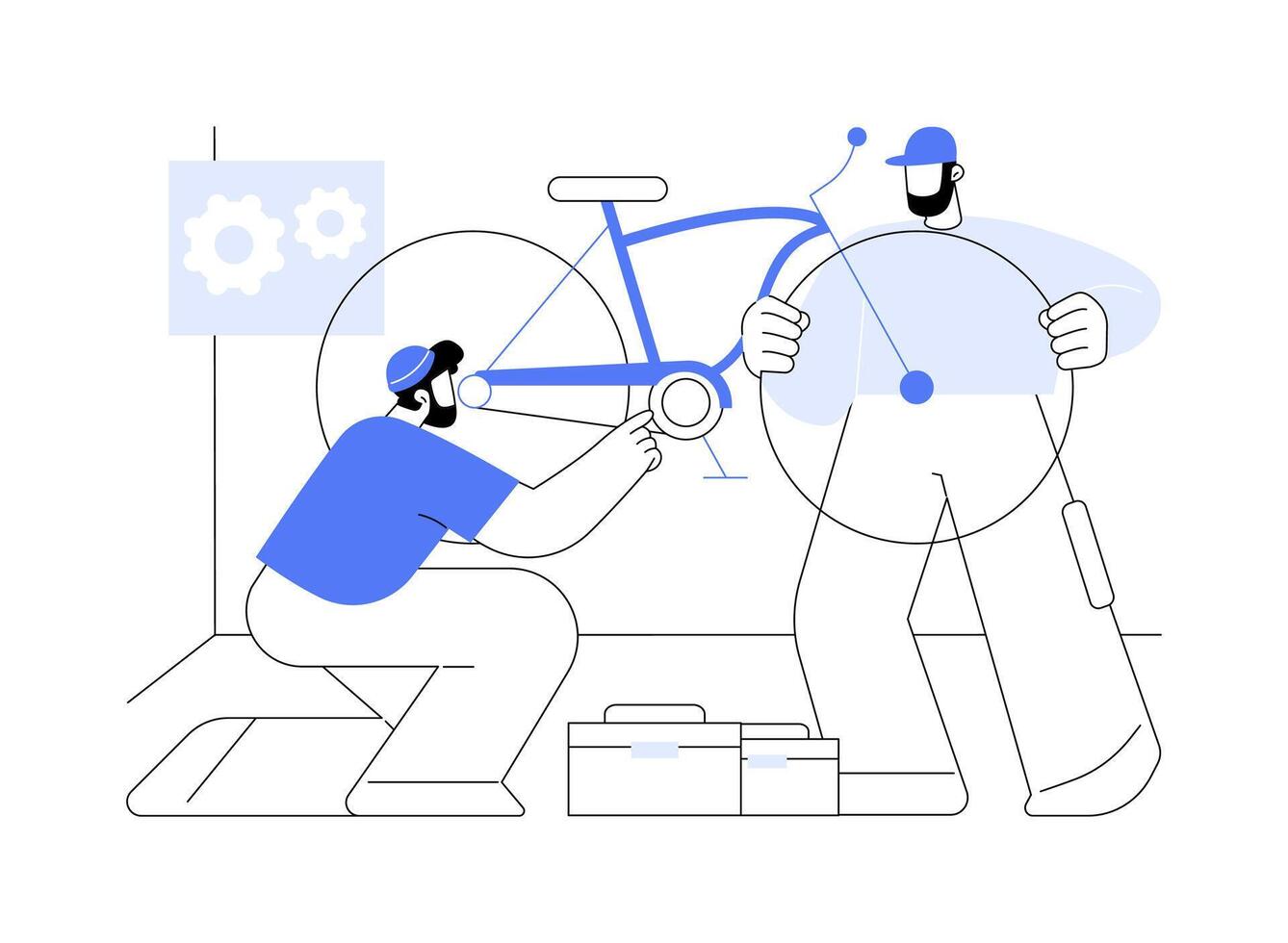 Custom bike building isolated cartoon illustrations. vector