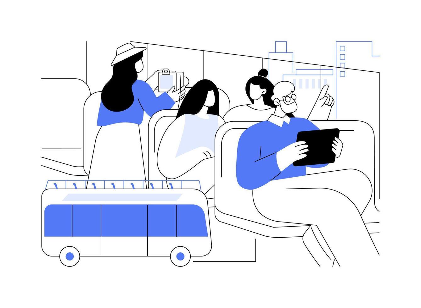 Bus tour isolated cartoon illustrations. vector