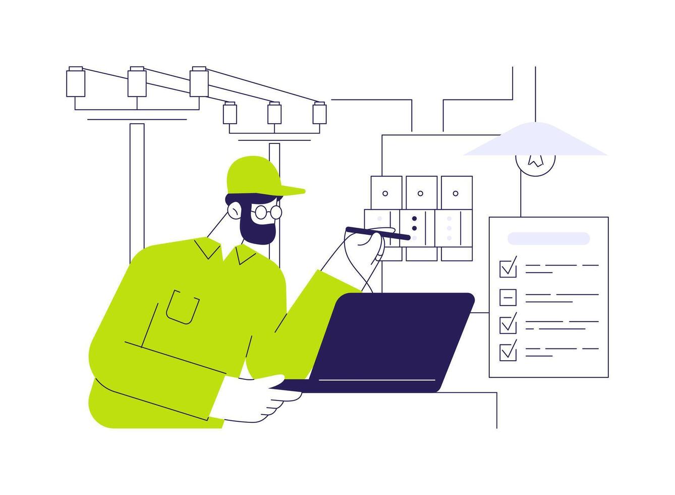 Testing of electrical wiring abstract concept illustration. vector
