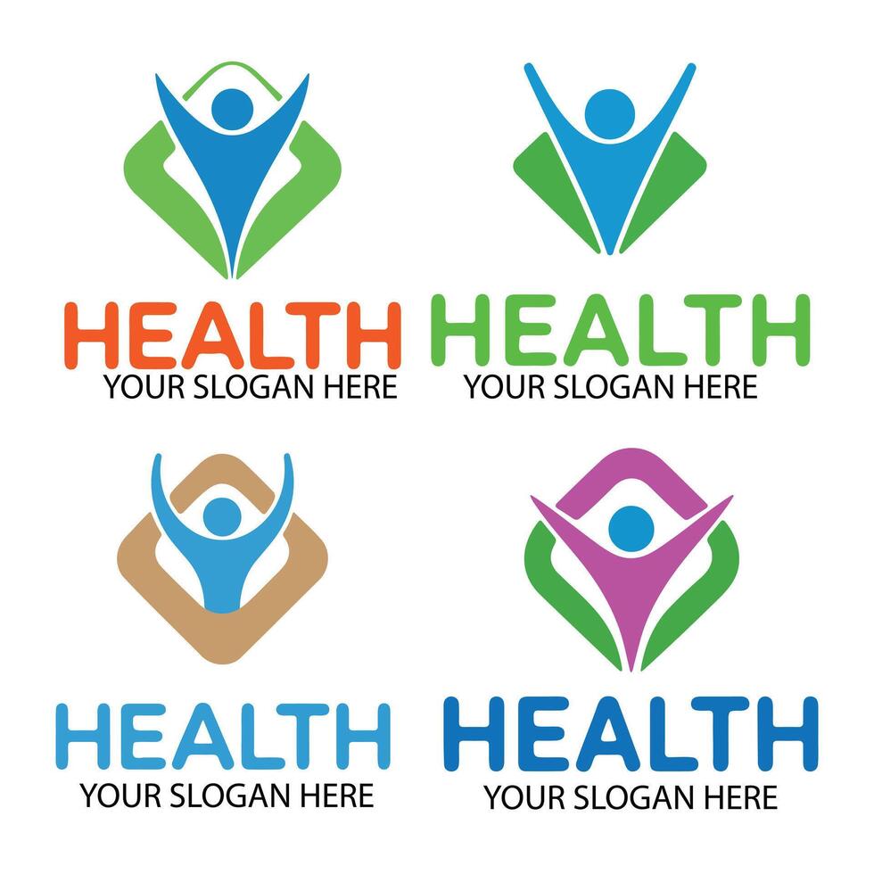 Set of Colorful Health Logos with People Silhouettes vector