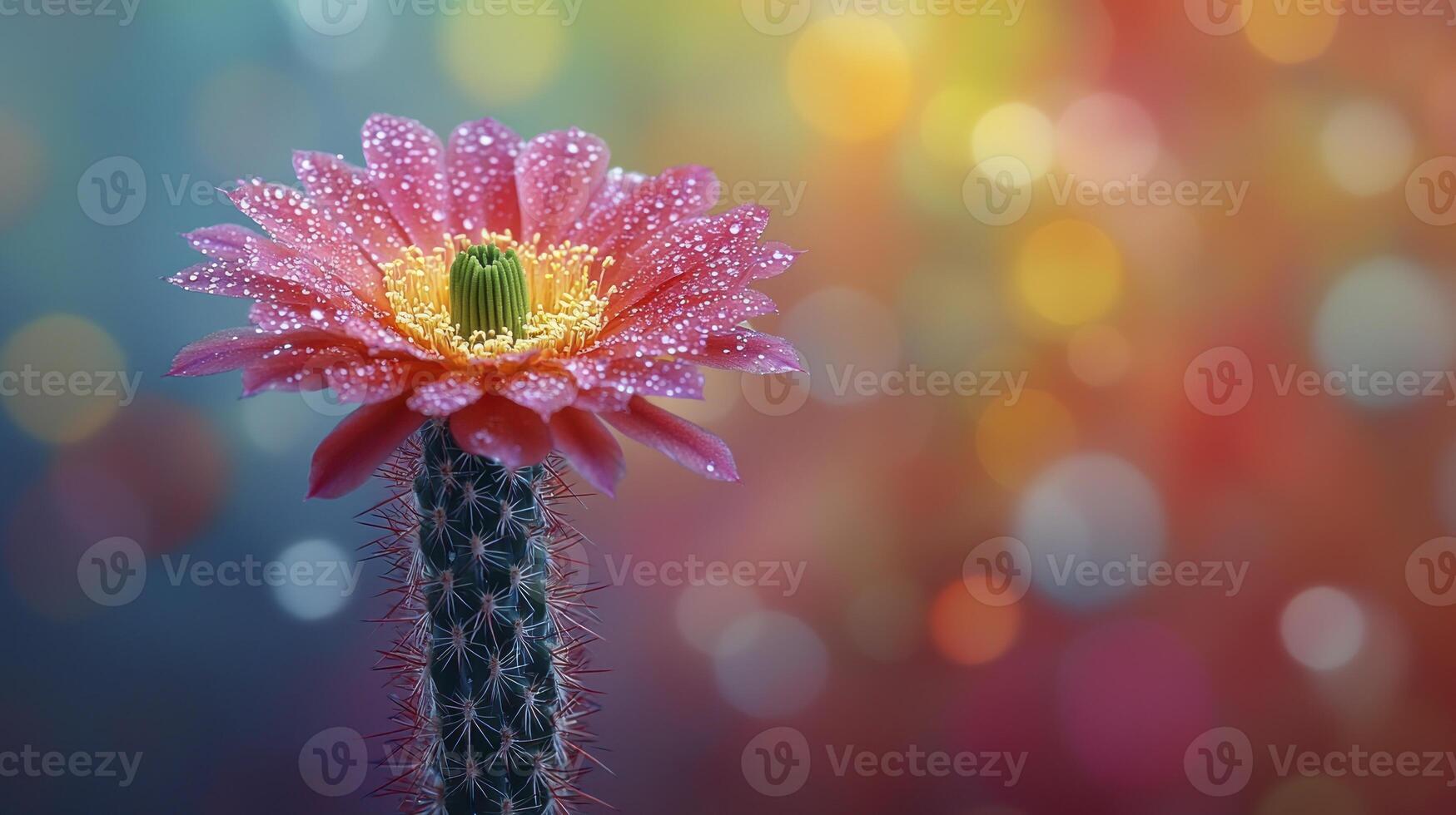 A pink cactus flower with water droplets on it photo
