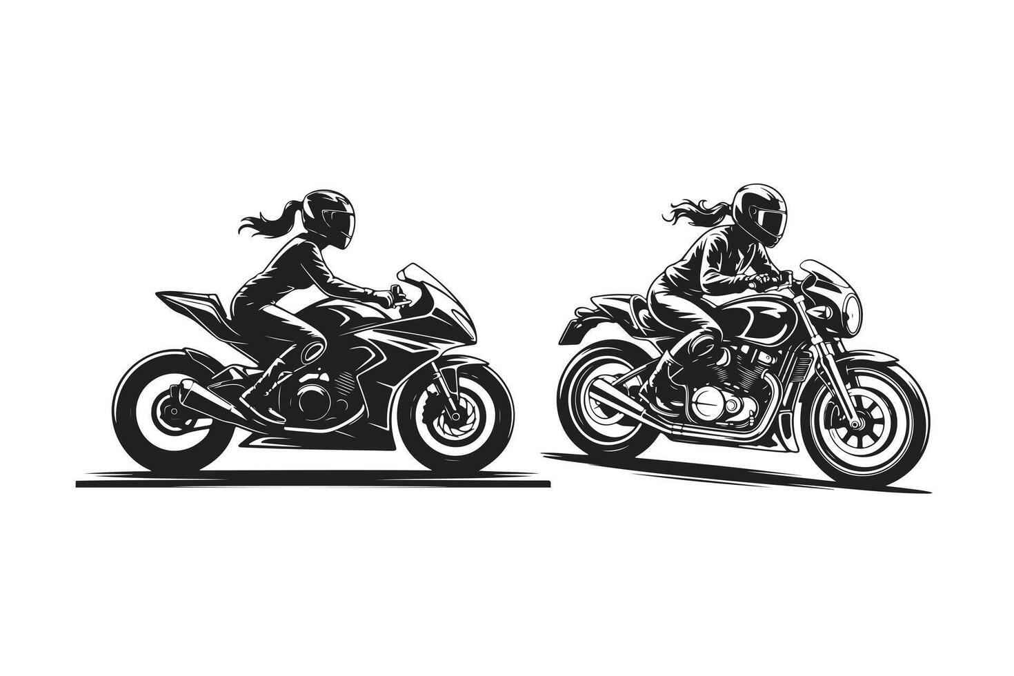 Powerful Female Motorcyclists on Different Bikes vector