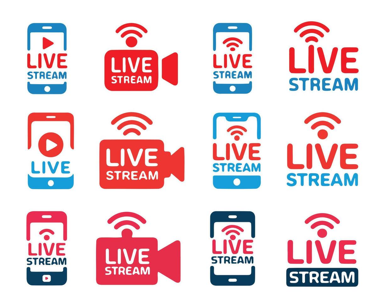 Set of Colorful Live Stream Icons for Mobile Devices vector