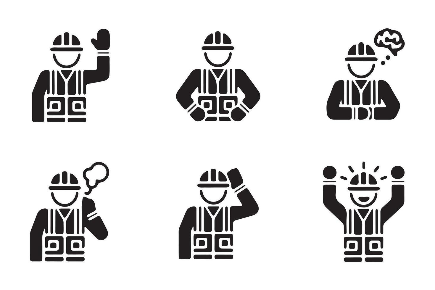 Construction Worker Icons Showing Various Emotions and Actions vector