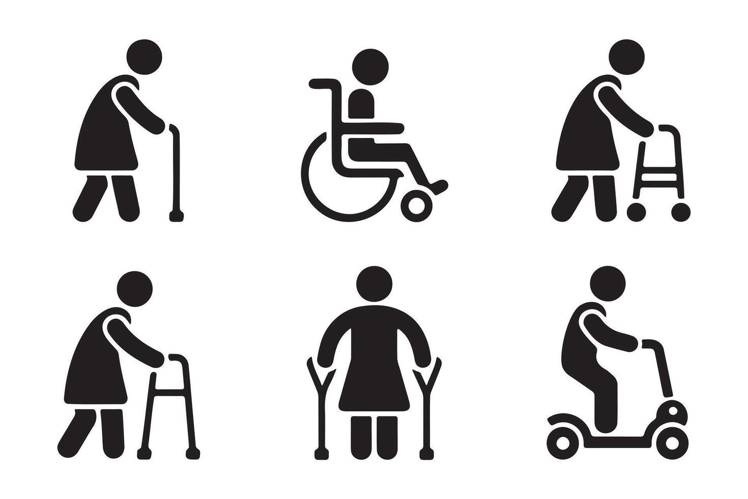 Icons Depicting Elderly People with Mobility Aids vector