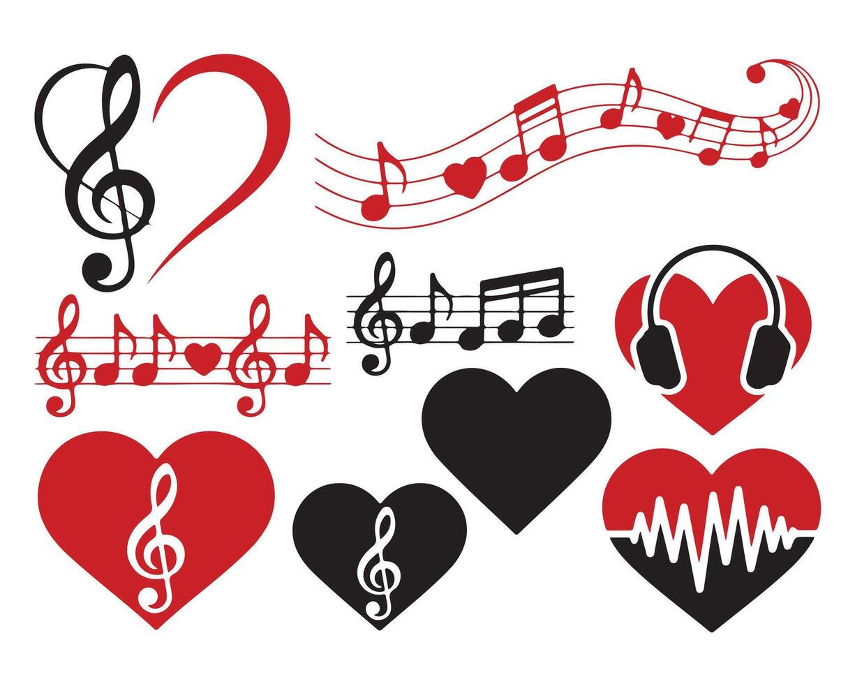 Heart-shaped Music Symbols Set for Design Elements vector