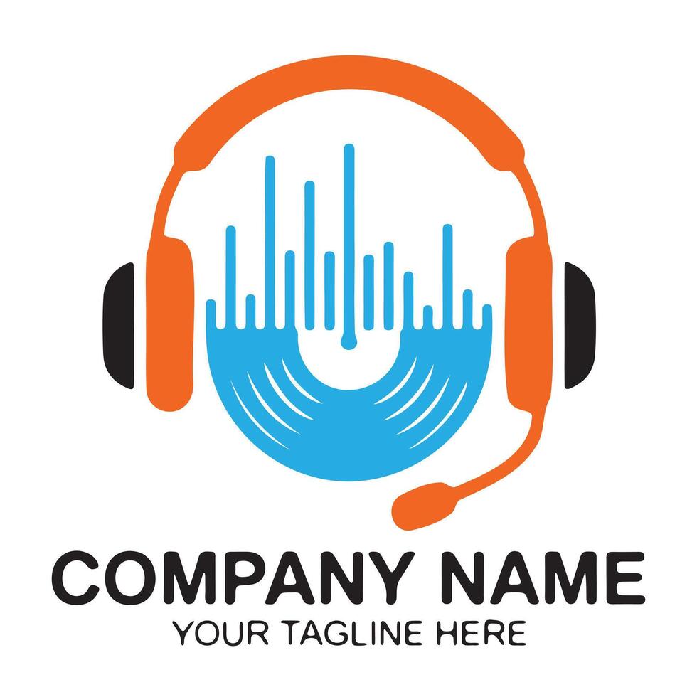 Vibrant Audio Logo Design with Headphones and Sound Waves vector
