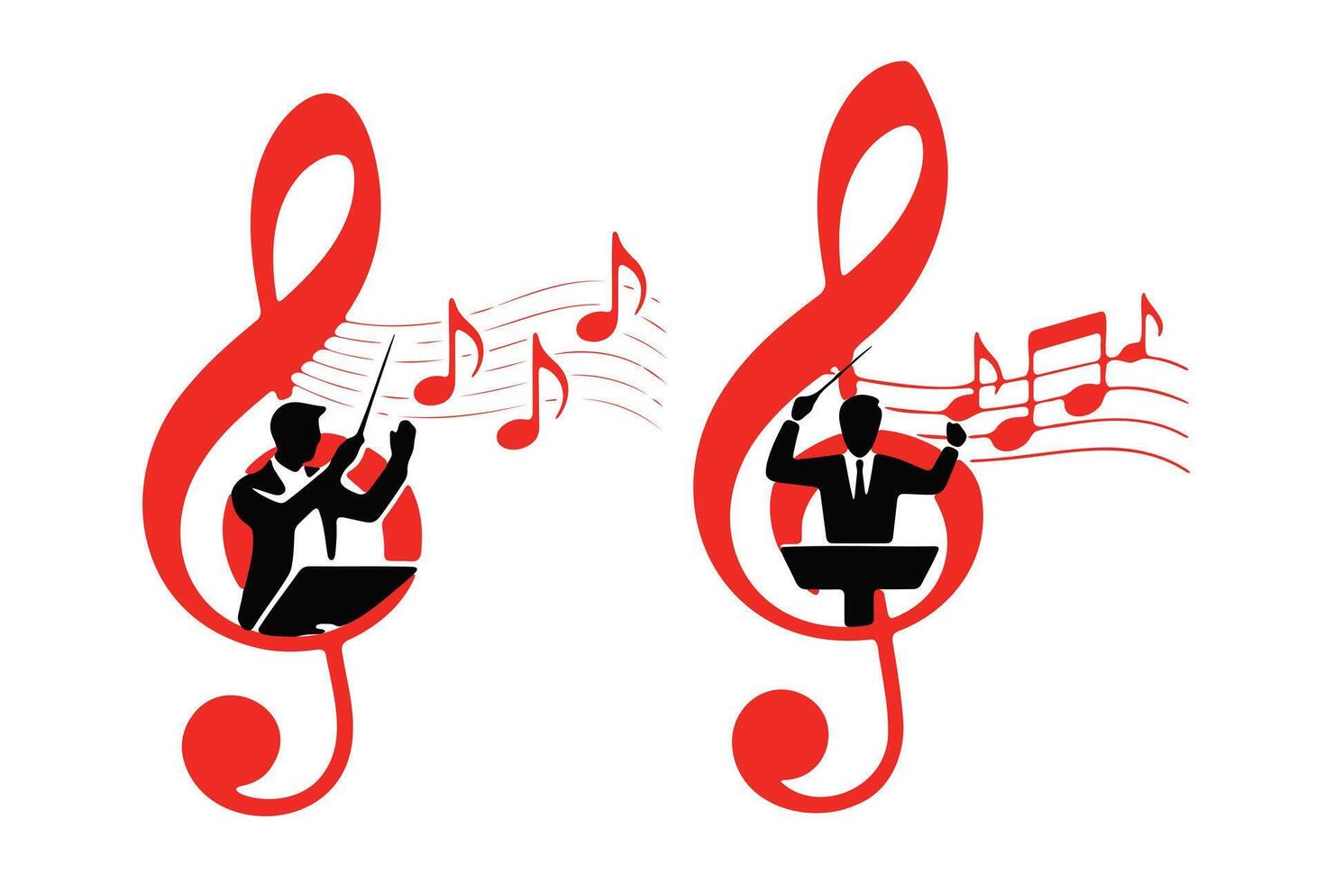 Orchestral Conductor Silhouette Inside a Musical Note vector