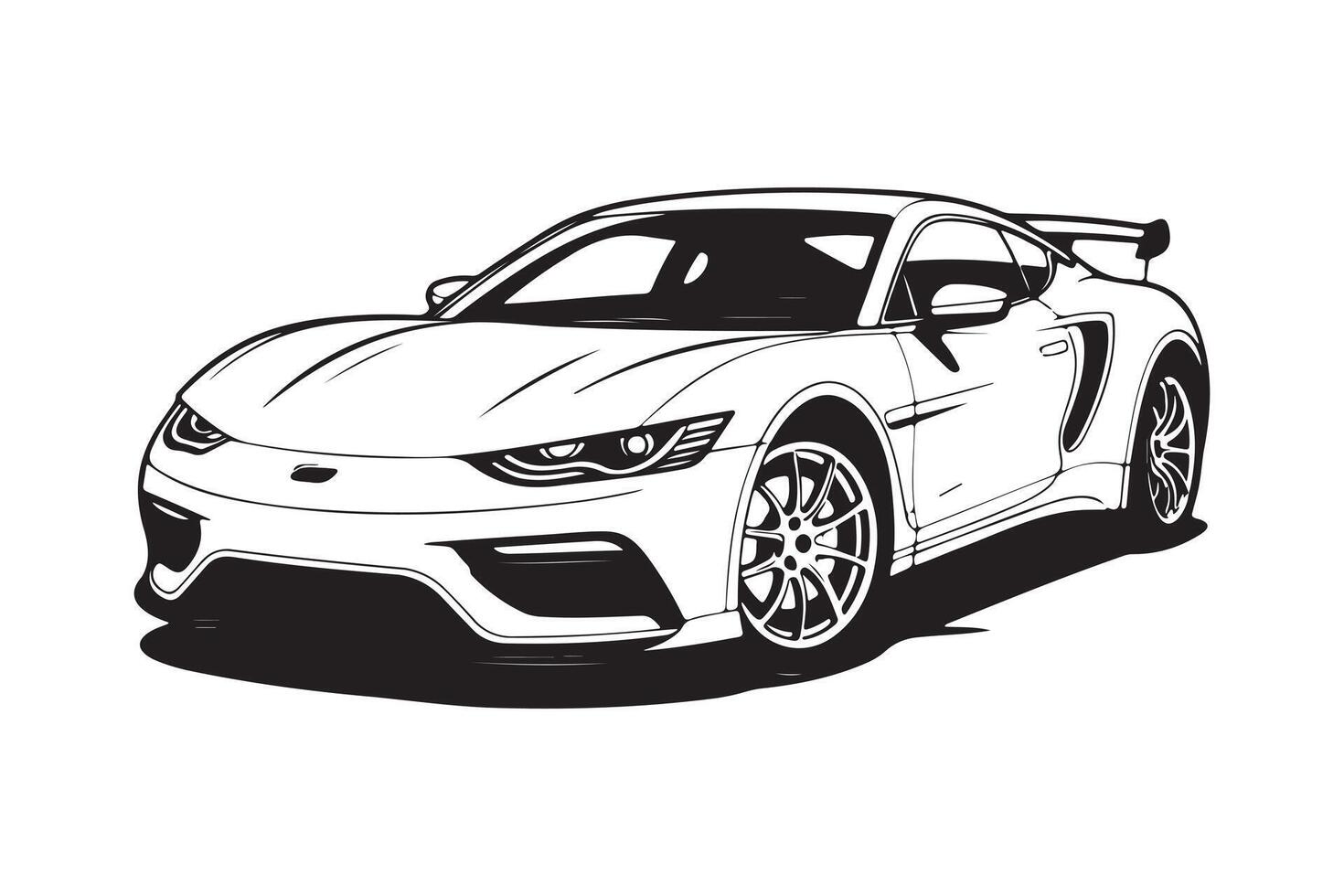 Sleek Black and White Line Art of a Modern Sports Car vector