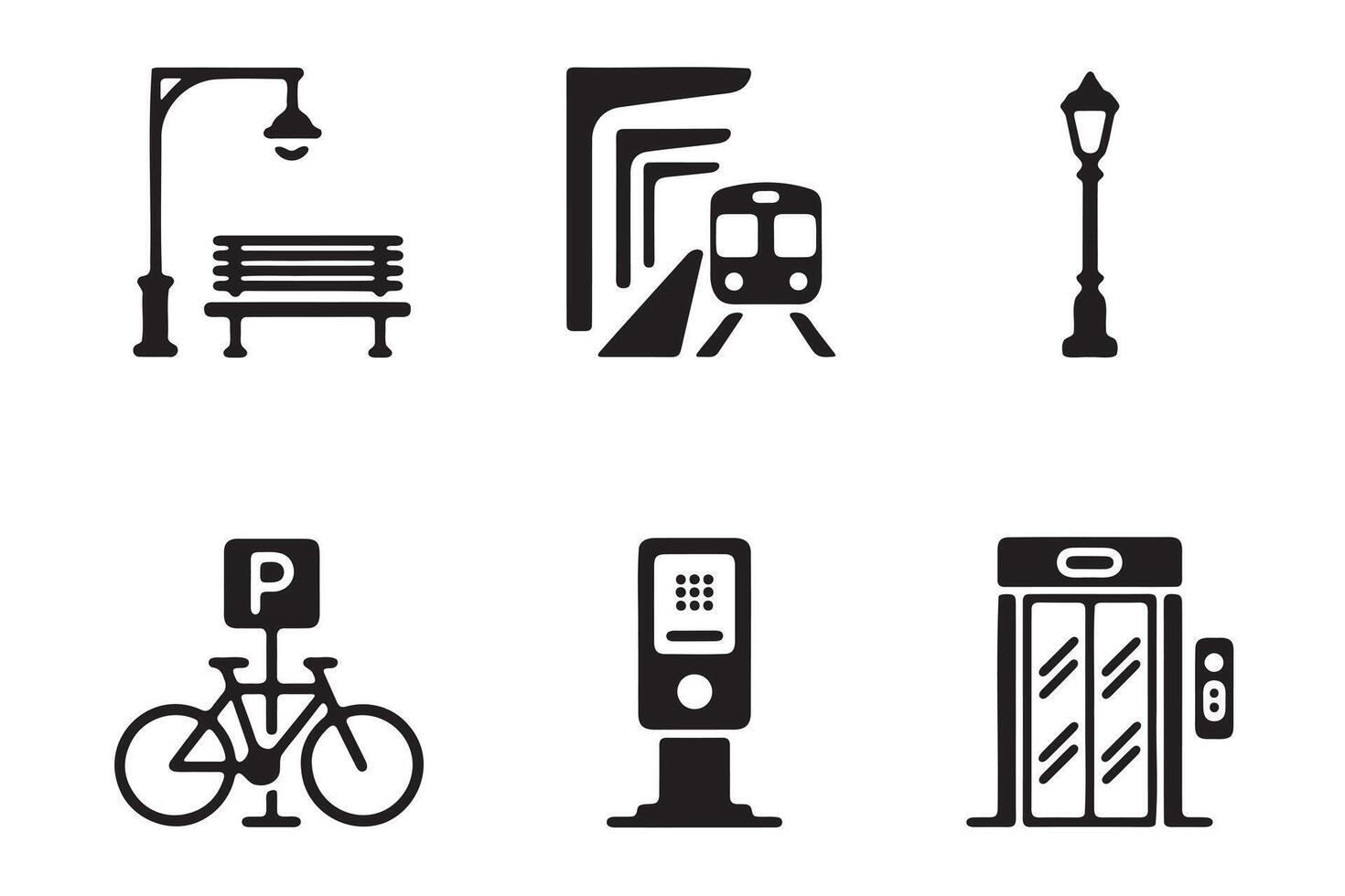 Urban Amenities Icons Set for City Planning and Transportation vector
