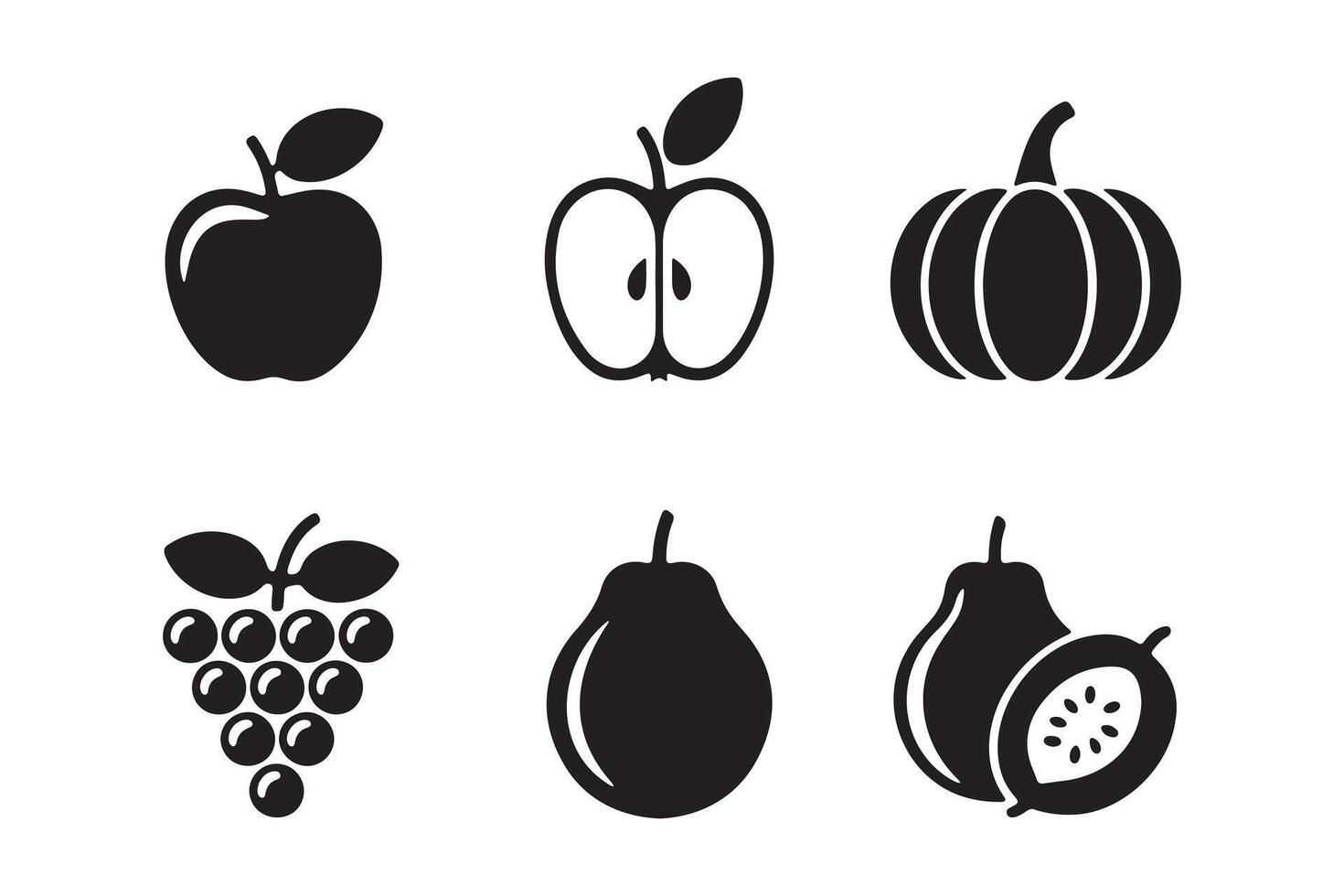 Simple Black and White Fruit Icons vector
