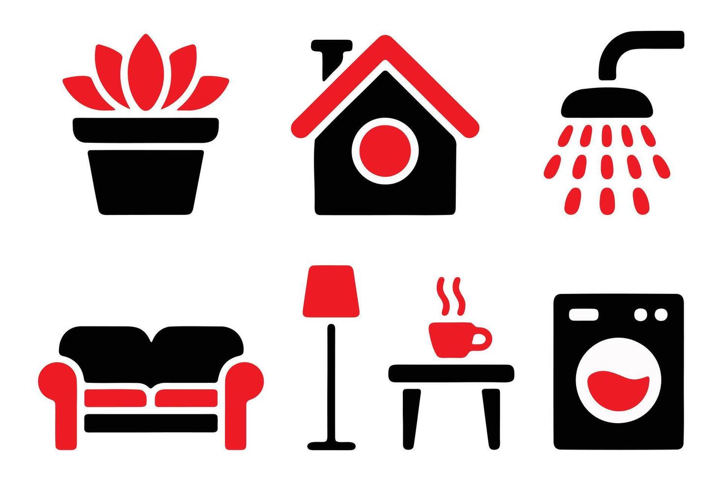 Home Essentials Icons in Red and Black vector