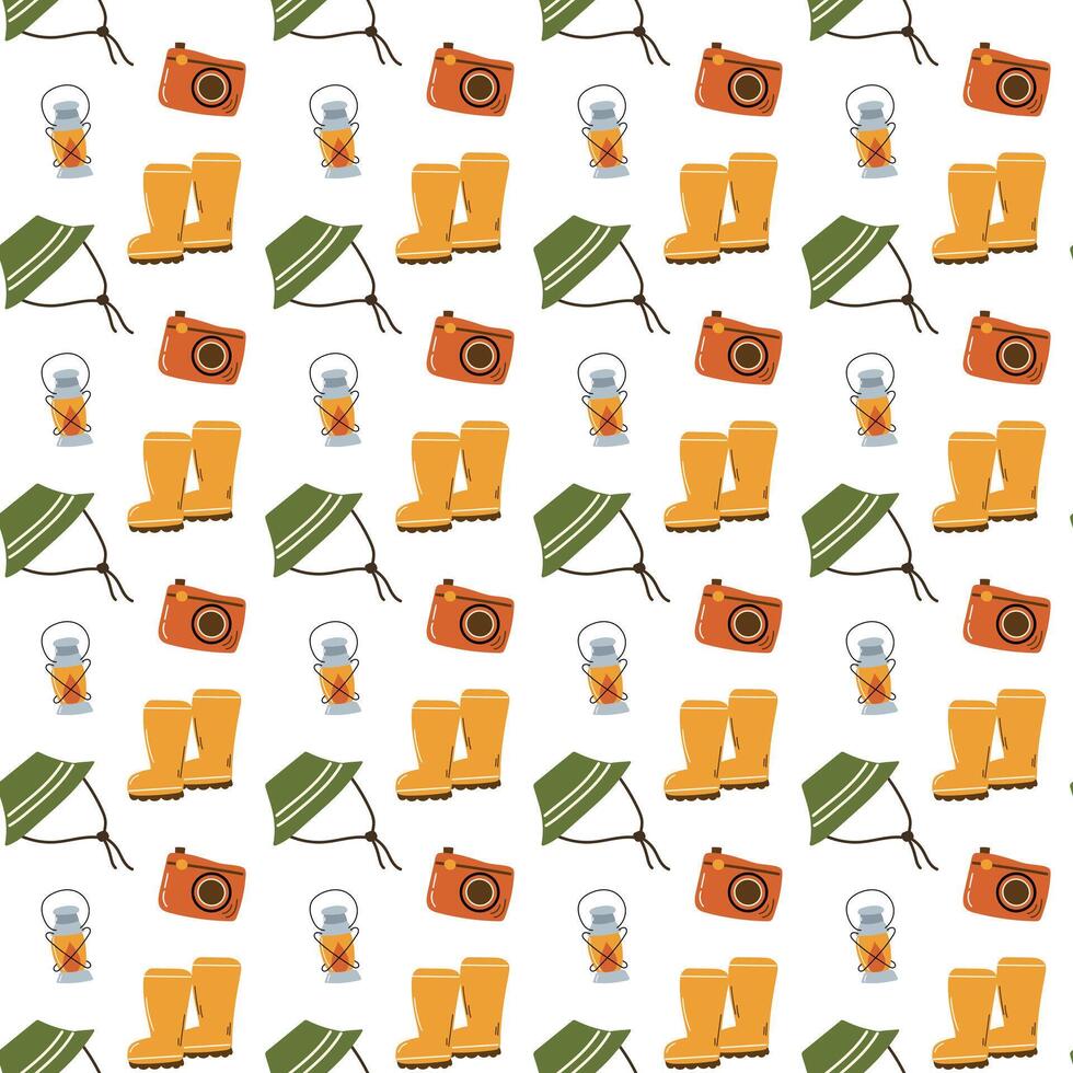 Camping seamless pattern with rubber boots. vector