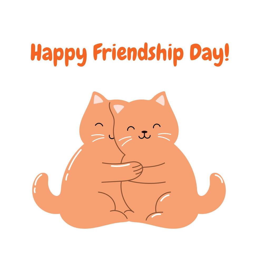 Happy Friendship day poster with two cats. Kawaii cats. vector