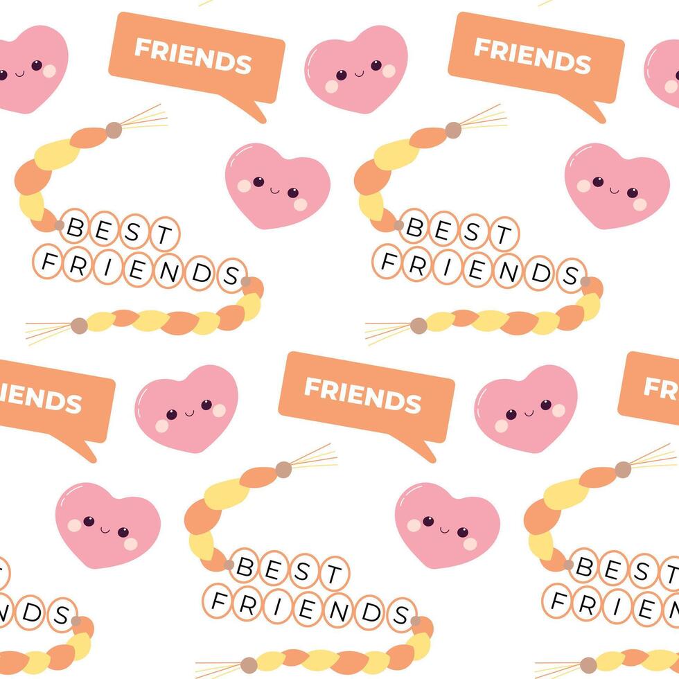 Cute best friends seamless pattern. Cute bracelet for hand. Friendship day pattern. vector