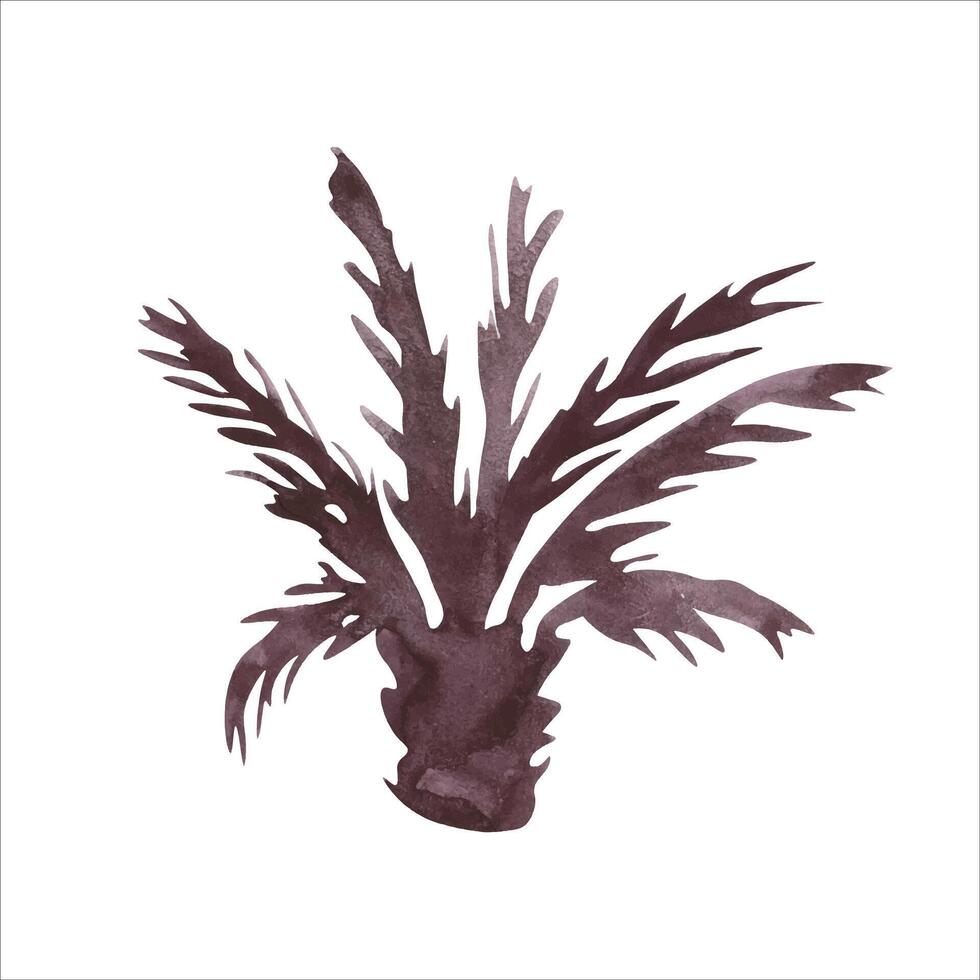 Watercolor monochrome palm tree. Watercolor illustration of palm tree. Silhouette of tropical plant. Isolate for summer tropical designs on white background vector