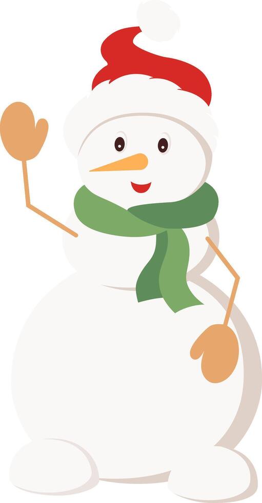 Happy Snowman. Snowman in a hat, scarf and mittens. Hand drawn illustration for Xmas vector