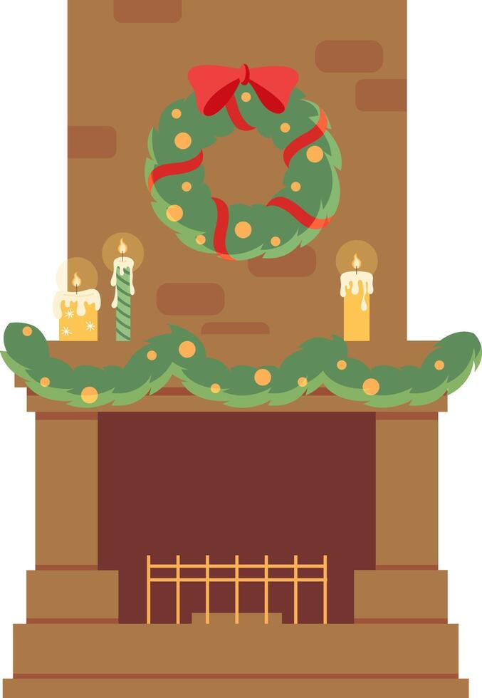 Christmas fireplace. Hand drawn Xmas illustration. For Christmas cards, banners and labels. vector