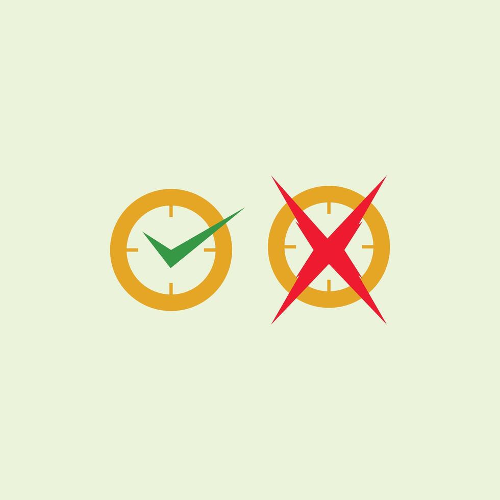 on time or late symbol. discipline or undisciplined marker with gold circle and green on time marker and red late marker. vector
