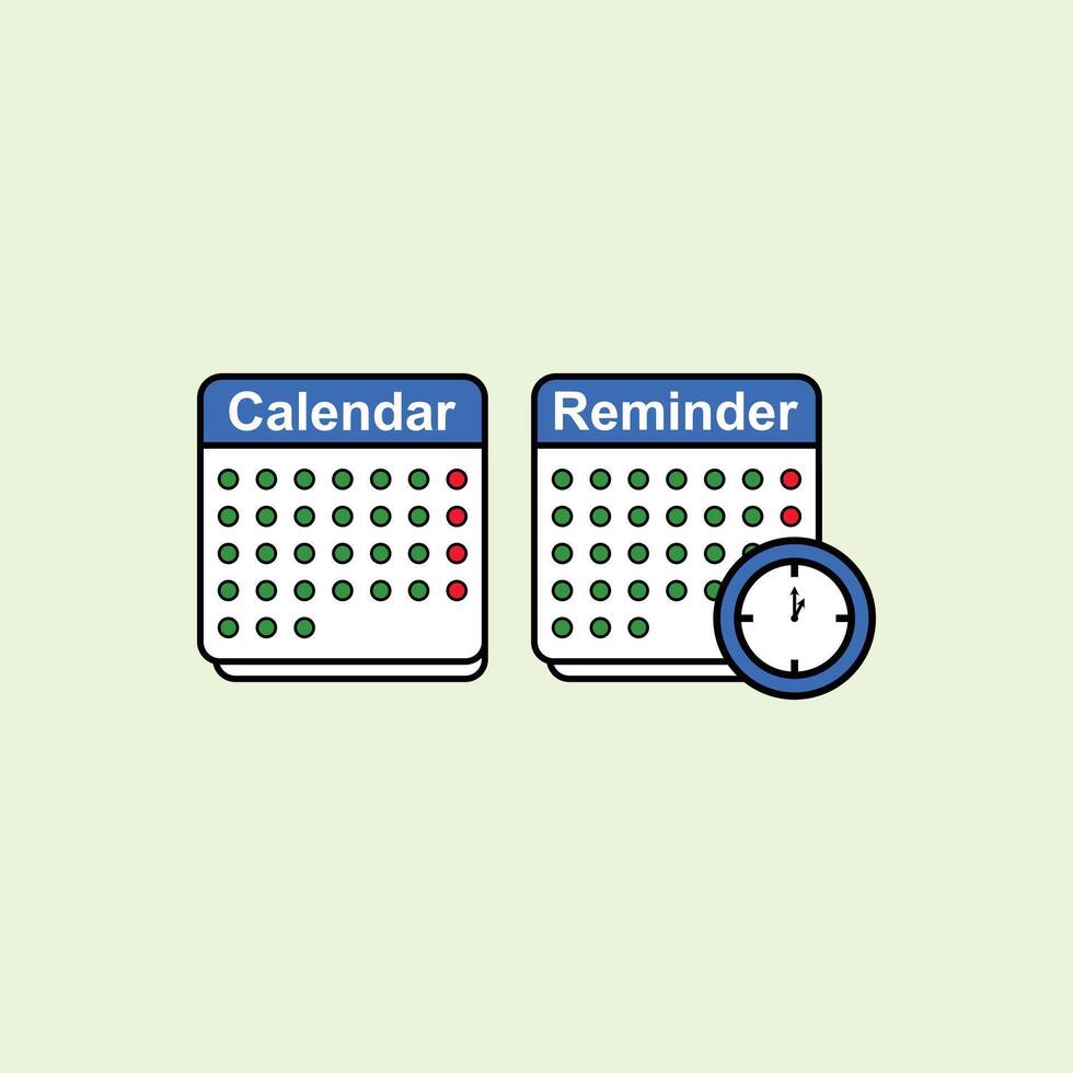 Calendar and stopwatch icon in flat style. Illustration design of calendar icon, schedule, agenda or reminder for UI design, foster, banner, pamphlet etc. vector