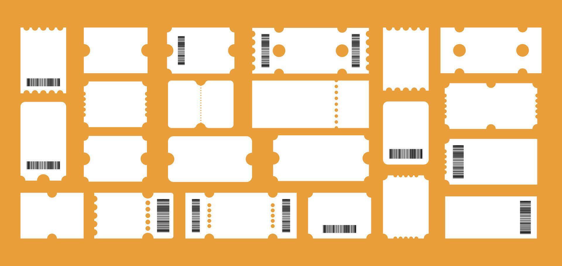 Classic white ticket template set. illustration collection isolated on background vector
