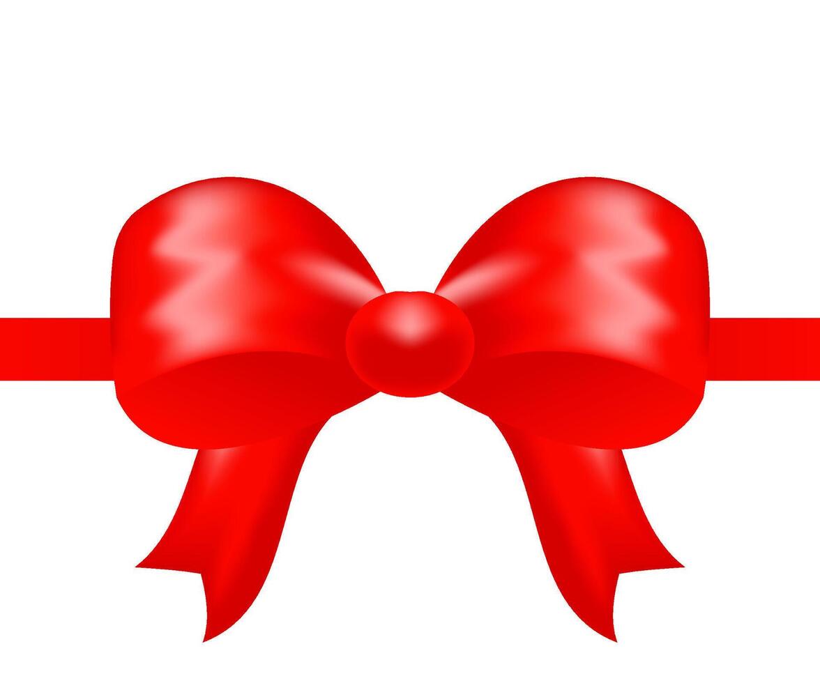 Realistic red bow and horizontal ribbon for decorate invitation card or greeting card. illustration isolated on white background vector
