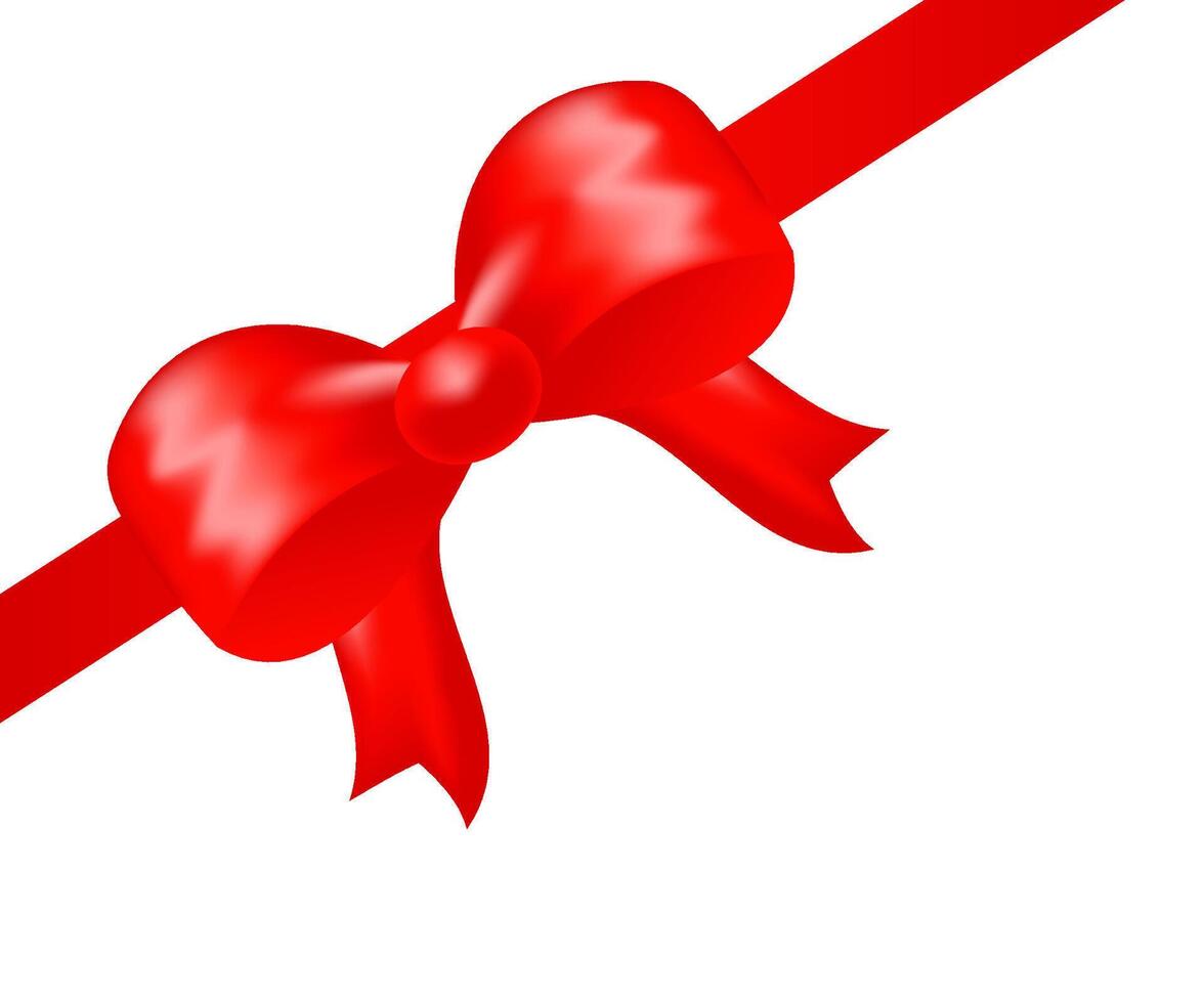 Decorative red bow with diagonally ribbon on the corner. illustration isolated on white background for page decor vector