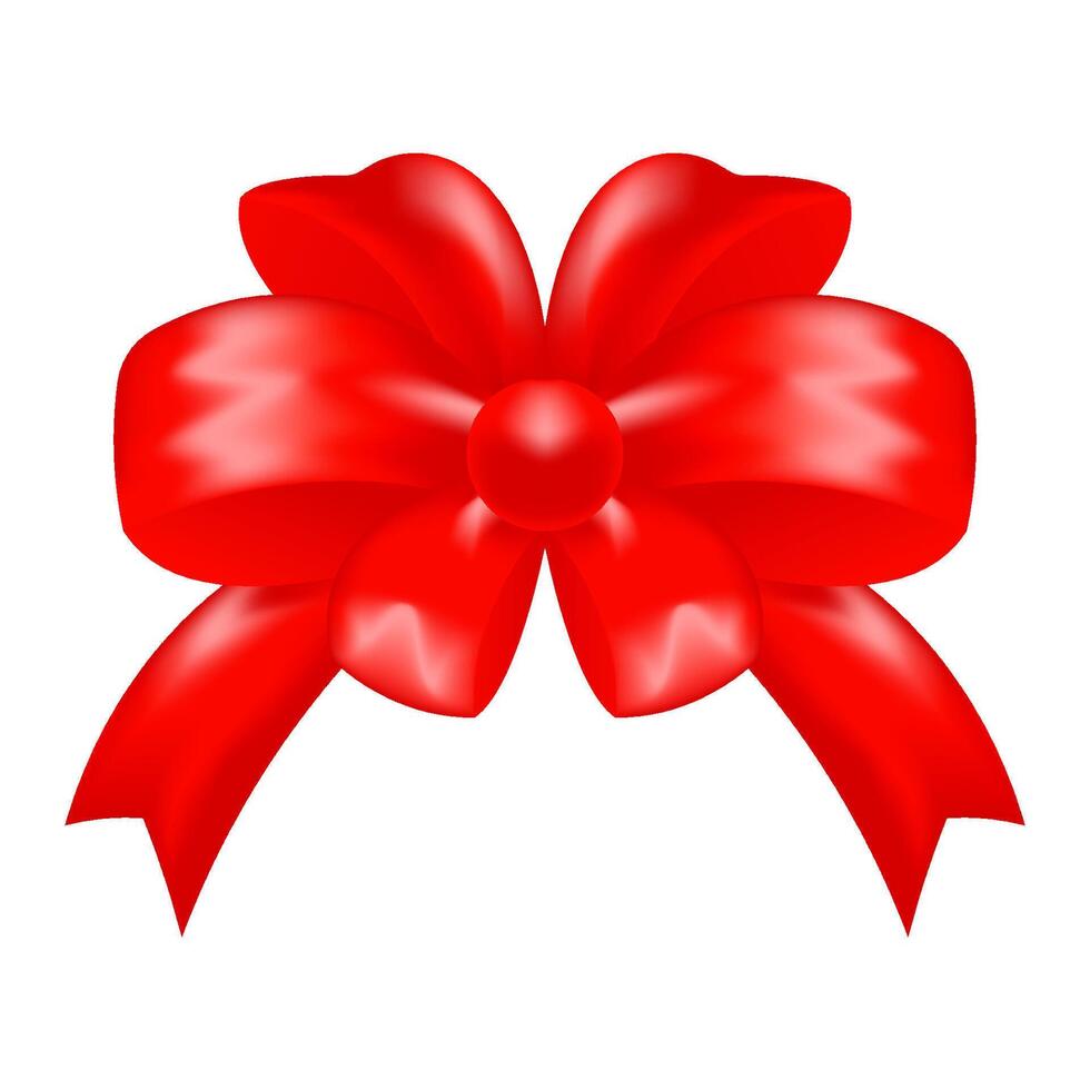 Red realistic bow. Satin tied ribbon isolated on white background. element template for xmas, valentines day, birthday and other holidays vector